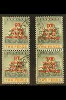 1907 KINGSTON RELIEF FUND, 1d On 2d, Ovpt Inverted, No Stop After "1d" Ex Positions 6 & 8, Varieties In vertical Pairs W - Barbados (...-1966)