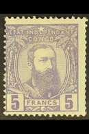 CONGO 1887-94 5fr Violet Leopold, SG 12 Or COB 11, Fine Mint With Good Colour, Centred To Lower Left But With Lovely Ori - Sonstige & Ohne Zuordnung