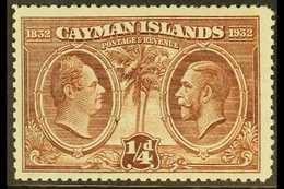 1932 CENTENARY VARIETY ¼d Brown, Centenary, Variety "A" Of "CA" Missing From Watermark", SG 84a, Clearly Showing Towards - Cayman (Isole)