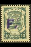 SCADTA 1922 10c Slate Green Of Columbia, Handstamped At Barranquilla "Double F & Full Stop" Variety For Mail From France - Colombia