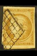 1849-52 10c Yellowish Bistre Ceres Imperf (SG 1, Yvert 1), Fine Used With Diamond Grill Cancel, 3+ Margins With Part Of  - Other & Unclassified