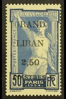 LEBANON 1924 2.50p On 50c Ultramarine "GRAND LIBAN" Surcharge On Olympic Games With THIN "G" IN "GRAND" VARIETY (Yvert 2 - Autres & Non Classés