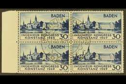 FRENCH ZONE BADEN 1949 30pf Blue Engineers' Congress (Michel 46 I, FB46), Superb Used Marginal BLOCK Of 4 With Central U - Other & Unclassified