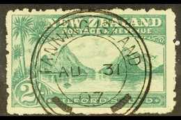 NEW ZEALAND 1902-07 2s Blue- Green Milford Sound (SG 316a) Cancelled By Superb "FANNING ISLAND" 31st August 1907 Crisp U - Gilbert & Ellice Islands (...-1979)