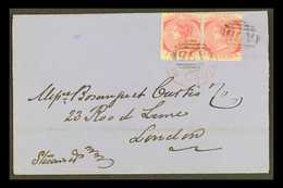 1879 (May) Neat Outer Wrapper To London, Bearing 2d Pair Tied A75 Cancels, Savannah La Mar And Kingston Cds's On Reverse - Giamaica (...-1961)