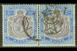 1914-21 2s Purple & Bright Blue/blue, SG 86, Good Used Horizontal Pair With GPO Cross Cancel (2 Stamps) For More Images, - Malta (...-1964)