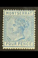 1884-85 4d Blue Watermark Crown CA, SG 11, Mint With Tiny Thin. Fresh ,attractive And Scarce! For More Images, Please Vi - Montserrat