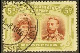 1910-13 5d Lake-brown & (deeper) Olive, Double Head, SG 143, Pressed Creases, Otherwise Very Fine Used, "Bulawayo Statio - Other & Unclassified
