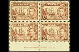 1938-44 5s Chocolate, SG 139, Imprint Marginal Block Of 4, Never Hinged Mint (4 Stamps) For More Images, Please Visit Ht - Sint-Helena