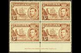 1938-44 5s Chocolate, SG 139, Imprint Marginal Block Of 4, Never Hinged Mint (4 Stamps) For More Images, Please Visit Ht - Isola Di Sant'Elena