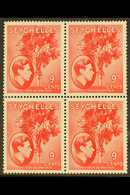 1938-49 NHM MULTIPLE 9c Scarlet On Chalky Paper, SG 138, Block Of 4, Never Hinged Mint. Lovely, Post Office Fresh Condit - Seychellen (...-1976)