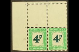 POSTAGE DUES 1950-8 4d Deep Myrtle-green & Emerald, CRUDE RETOUCH VARIETY In Corner Marginal Pair With Normal, SG D42a,  - Unclassified