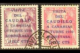 1950 General Franco's Canary Island Visit 10c On 50c And 10c On 1p, Both With "CAUDILLO" 16½mm Long, SG 1149A/1150A, Fin - Altri & Non Classificati
