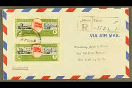 1951 Registered Cover From Taiz To New York, Franked Victory Commem 30b Perf And Imperf Airmail Stamps. Very Fine And Sc - Yemen