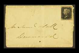 1841 PART COVER . (19th May) Part Cover Bearing 1d Black, plate 9, Check Letters "L - E", (SG 2), Four Margins, Tied By  - Unclassified