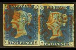 1840 2d Pale Blue PAIR 'CK - CL' Plate 1, SG 6, Used With 4 Margins & Red MC Cancellations. For More Images, Please Visi - Other & Unclassified