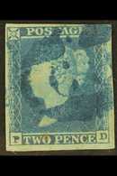 1841 2d Blue 'PD' Plate 4 Cancelled By Very Fine BRIGHT BLUE 1844 Type Postmark With 4 Large Margins. A Lovely Example O - Autres & Non Classés