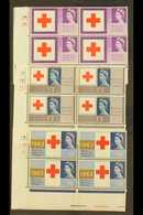 1963 Red Cross Centenary Phosphor Set (SG 642p/44p) In CYLINDER NUMBER BLOCKS OF FOUR, Never Hinged Mint. Scarce! (3 Blo - Other & Unclassified