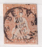 SUISSE HELVETIA NON DENTELE 20 RAPPEN ORANGE - Used Stamps