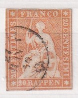 SUISSE HELVETIA NON DENTELE 20 RAPPEN ORANGE - Used Stamps