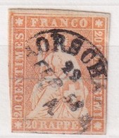 SUISSE HELVETIA NON DENTELE 20 RAPPEN  ORANGE - Used Stamps