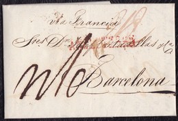 1821. LONDRES A BARCELONA. MARCA ANGLETTERRE EN ROJO. 2/2 CHELINES/PENIQUES Y PORTEO "10" REALES. "VIA FRANCIA". - ...-1840 Prephilately