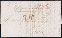 1838. LONDRES A CÁCERES. FECHADOR ANGLETTERRE CIRCULAR ROJO. PORTEO 1 CHELÍN Y 7Rs REALES NEGRO. AL DORSO FECHADOR. - ...-1840 Precursores