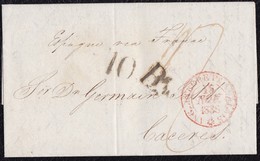 1838. LONDRES A CÁCERES. FECHADOR ANGLETTERRE PER CALAIS CIRCULAR. 1 CHELÍN Y 10Rs NEGRO. AL DORSO FECHADOR. INTERESANTE - ...-1840 Vorläufer