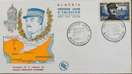 Enveloppe 1er Jour ALGERIE 1956 - Maréchal FRANCHET D'ESPEREY - Affr. N°336 Y & T - Mostaganem Daté Le 25.5.1956 -TBE - FDC