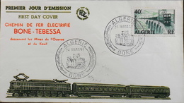 Env. 1er Jour ALGERIE 1957 - Chemin De Fer Electrifié BÔNE - TEBESSA - Affr. N° 340 Y & T - Bône Daté Le 24.3.1957 -TBE - FDC