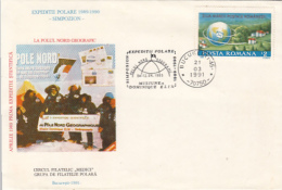 D7804- FIRST EXPEDITION TO THE GEOGRAPHIC NORTH POLE, ARCTIC EXPEDITION, SPECIAL COVER, 1991, ROMANIA - Expediciones árticas