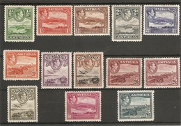 ANTIGUA 1938 - 1951 SET OF 13 STAMPS INC. BOTH 2/6 BROWN-PURPLE And 2/6 MAROON (SG 106, 106a) UM/LMM - 1858-1960 Crown Colony