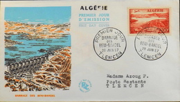 Enveloppe 1er Jour ALGERIE 1957 - Barrage Des Beni-Bahdel - Affr. PA N° 14  Y & T - Tlemcen Daté Le 29.6.1957 -TBE - FDC