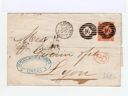 Sur Pli 4p Rouge Orange. Oblitération Duplex. Cachet Rouge PD. C. Ambulant Angleterre Calais 1866.  (563) - Briefe U. Dokumente