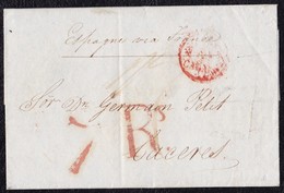 1838. LONDRES A CÁCERES. FECHADOR ANGLATTERRE PAR CALAIS CIRCULAR. PORTEO 1 CHELÍN Y 7Rs REALES ROJO. AL DORSO FECHADOR. - ...-1840 Precursori