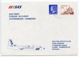 Sweden 1990 SAS 1st Fokker 50 Flight Cover Gothenburg To Hamburg Germany - Covers & Documents