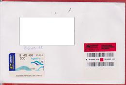 LETTER REGISTERED ARGENTINA SENT ROMANIA ATM STAMPS - Brieven En Documenten