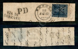 A17-127-A08-105 ANTICHI STATI - TOSCANA - 1851 - 6 Crazie Indaco Su Azzurro (7a - Carta Azzurra) Ritagliato Lungo Il Dis - Other & Unclassified