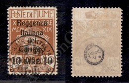 A17-205-A08-435 OCCUPAZIONI - FIUME - 1920 - Reggenza Del Carnaro - 10 Lire Su 20 Cent (146) - Cert. AG (700) - Other & Unclassified
