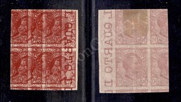 A17-025-A06-152 REGNO - 1906 - 10 Cent Leoni (82b) - Quartina Non Dentellata Con Doppia Stampa E Diciture Marginali Sull - Sonstige & Ohne Zuordnung