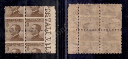 A17-030-A06-163 REGNO - 1908 - 40 Cent Michetti (84me Varietà) - Quartina Con Dentellature Orizzontali Spostate Al Centr - Other & Unclassified
