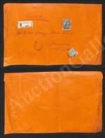 A17-036-A06-194 REGNO - 1,75 Lire Filiberto (236) + 5 Cent Leoni (81) Rotto In Angolo - Bustone Raccomandato Da Siracusa - Other & Unclassified