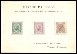 A17-049-A06-261 REGNO - Marche Da Bollo - Passaporto/Affari Esteri - Foglietto Visconti Venona Con I Tre Saggi - Sonstige & Ohne Zuordnung