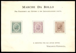 A17-049-A06-261 REGNO - Marche Da Bollo - Passaporto/Affari Esteri - Foglietto Visconti Venona Con I Tre Saggi - Autres & Non Classés