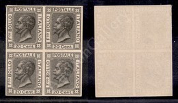 A17-060-A07-130 REGNO - 1867 - Prova Di Macchina - 20 Cent Nero (P26) In Quartina Nuova Senza Gomma - Sonstige & Ohne Zuordnung