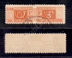 A17-088-A07-339 REPUBBLICA - 1946/1951 - 3 Lire (70/Ip - Pacchi Postali) Non Dentellato Al Centro (350) - Sonstige & Ohne Zuordnung