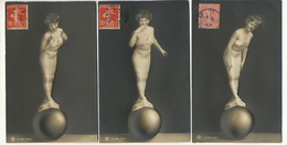Very Beautiful Set Of 3 Strong Embossed Cards . Beautiful Girl On Ball . Très Gros Gaufrage - Mujeres