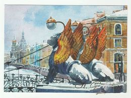 2012 Postcard SAINT PETERSBURG BRIDGE WINGED LION Russia To GB Cover Stamps - Cartas & Documentos
