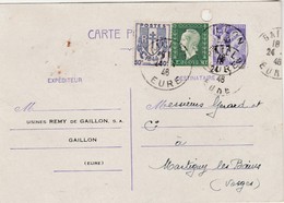 Carte Postale 1946 / Repiquage / Entier + Complément / Usines REMY De Gaillon / 27 Eure - AK Mit Aufdruck (vor 1995)