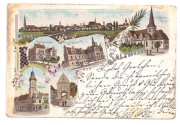 0-3560 SALZWEDEL, Lithographie, Rathaus, Steinthor, Amtsgericht, Gymnasium..., 1899, Druckstelle - Salzwedel